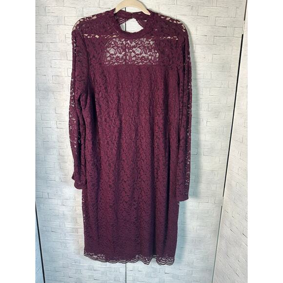 Lane Bryant lace burgundy dress bodycon long sleeve Vamp Whimsigoth plus size - Picture 1 of 12